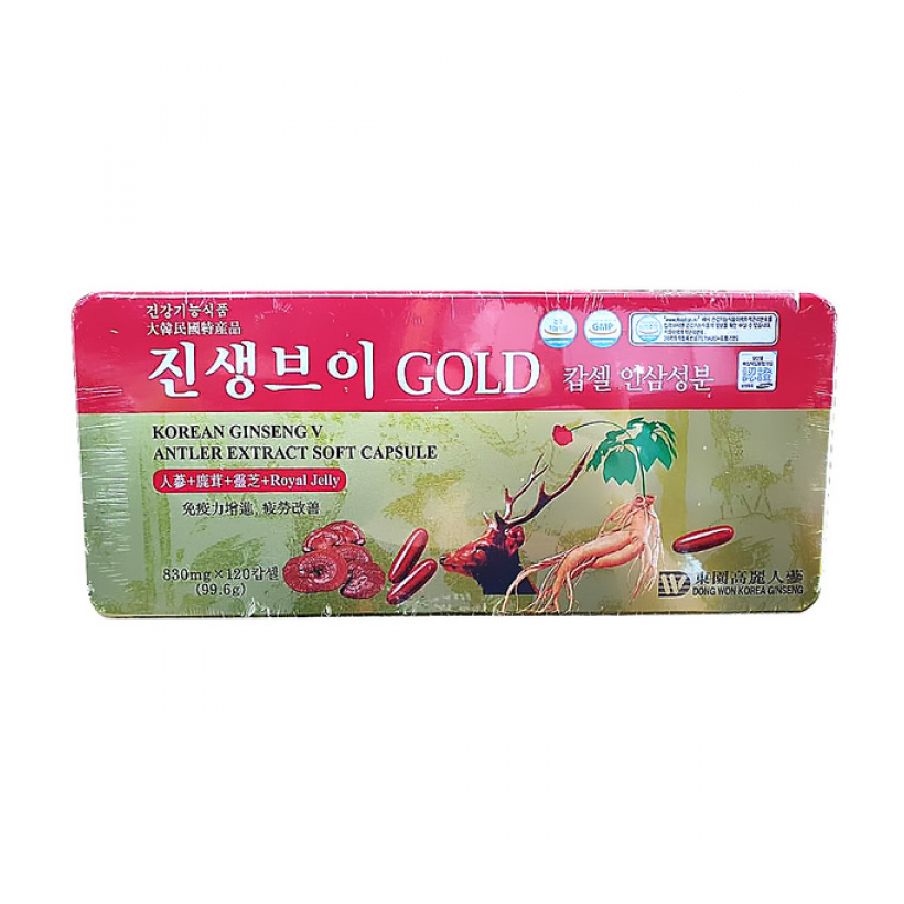 Viên Linh Chi Hồng Sâm Nhung Hươu Dongwon Korean Ginseng V Antler Extract Soft Capsule Gold 120 Viên