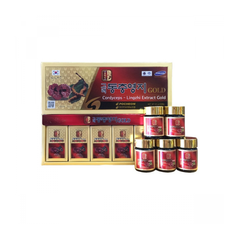 Cao Linh Chi Đông Trùng Hạ Thảo Pocheon Cordycep Lingzhi Extract Gold (5 lọ x 50g)